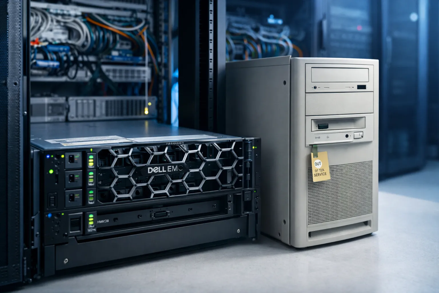Migration d'infrastructure pour une PME industrielle — salle serveur avec équipement moderne