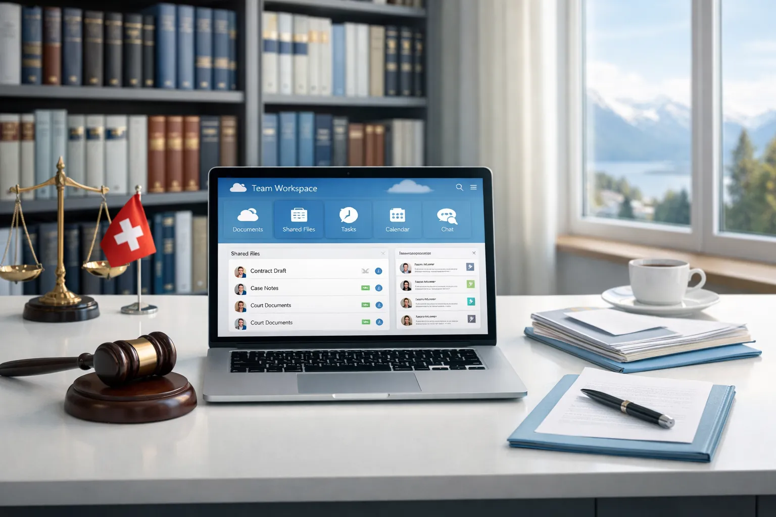 Migration vers KSuite pour une étude d'avocats — bureau moderne avec collaboration cloud